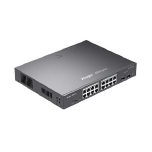 SWITCH 16 PUERTOS POE+ 240W 1Gbps + 2 PUERTOS SFP 1Gpbs TASA 26.78Mpps ADMINISTRABLE NUBE RUIJIE
